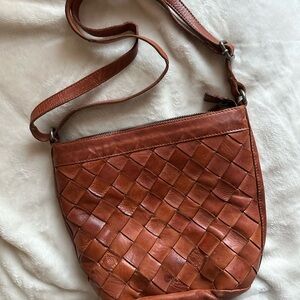 Vilenca Woven Leather Crossbody Bag - Brown
